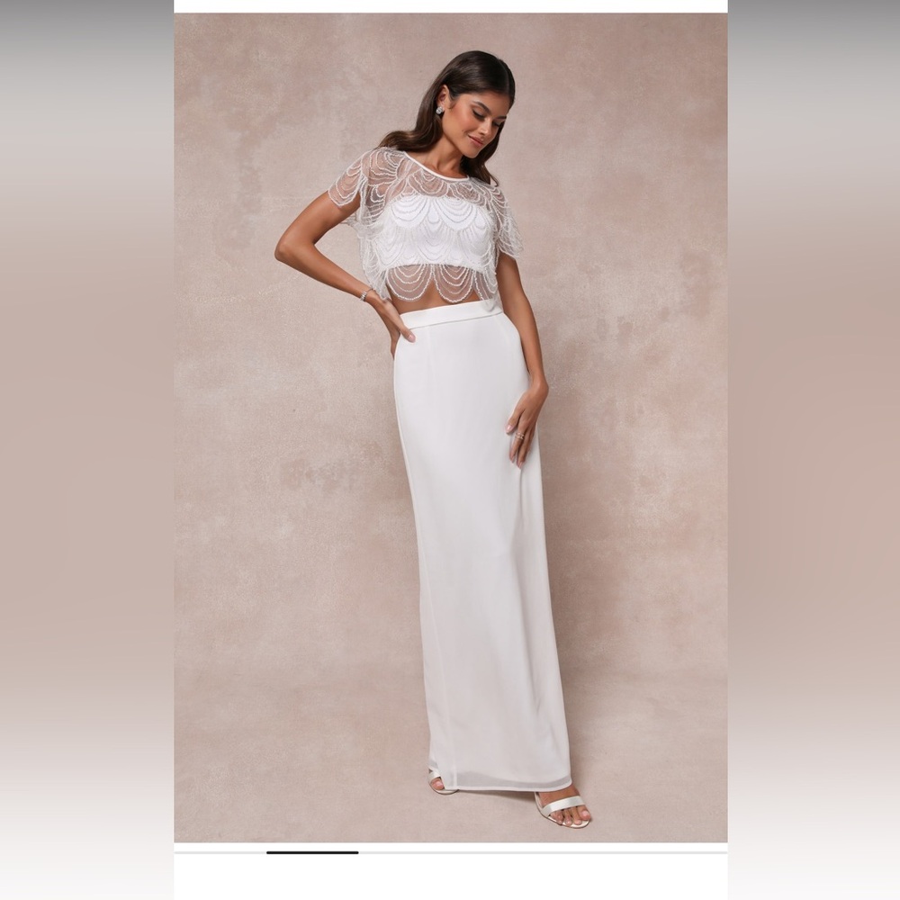 NWT Lulus Two Piece Beaded Top Wedding Dress